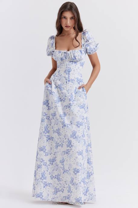 House of CB Felizia Blue Print Puff Sleeve Sundress Clothing 4H6N256