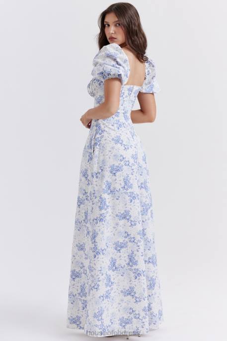 House of CB Felizia Blue Print Puff Sleeve Sundress Clothing 4H6N256