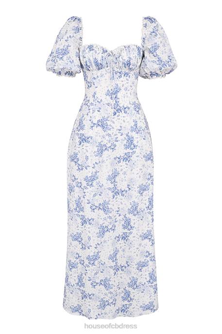 House of CB Felizia Blue Print Puff Sleeve Sundress Clothing 4H6N256
