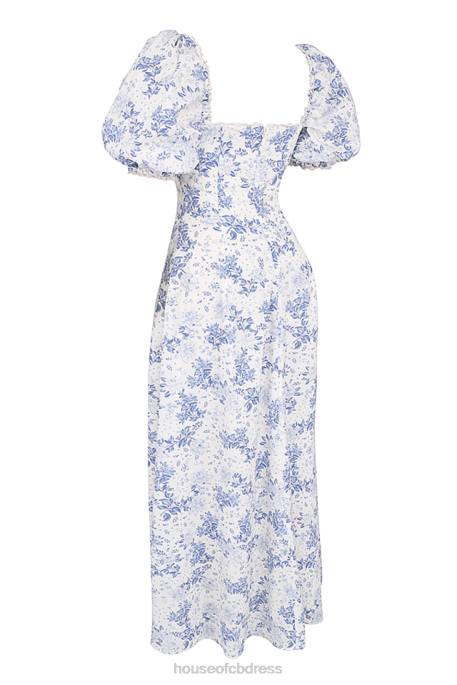 House of CB Felizia Blue Print Puff Sleeve Sundress Clothing 4H6N256