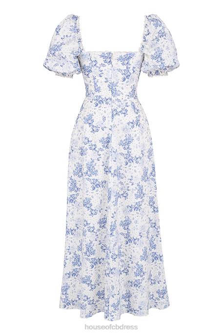 House of CB Felizia Blue Print Puff Sleeve Sundress Clothing 4H6N256