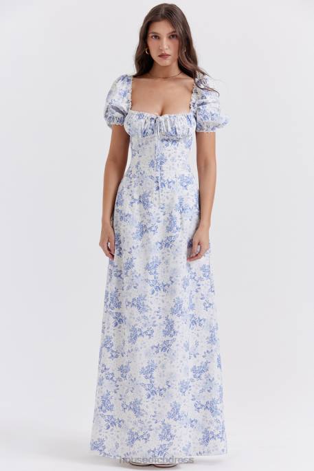 House of CB Felizia Blue Print Puff Sleeve Sundress Clothing 4H6N256