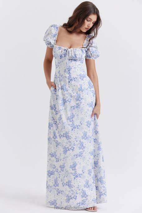House of CB Felizia Blue Print Puff Sleeve Sundress Clothing 4H6N256