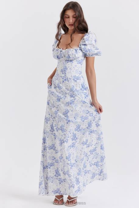 House of CB Felizia Blue Print Puff Sleeve Sundress Clothing 4H6N256