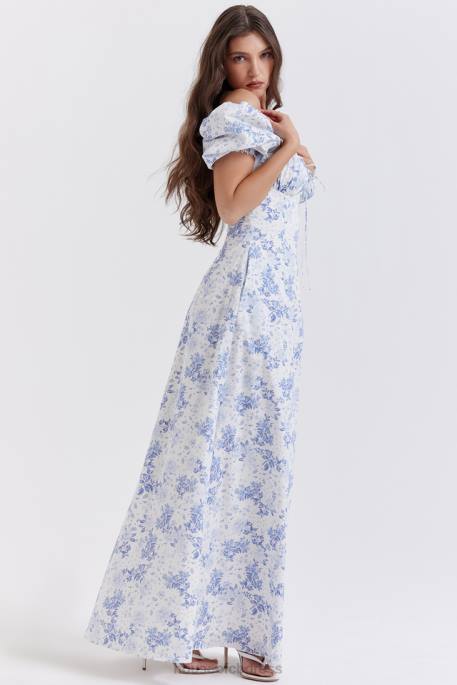 House of CB Felizia Blue Print Puff Sleeve Sundress Clothing 4H6N256