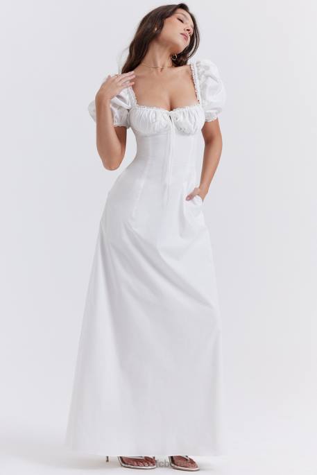 House of CB Felizia White Puff Sleeve Sundress Clothing 4H6N263