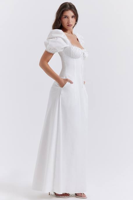 House of CB Felizia White Puff Sleeve Sundress Clothing 4H6N263