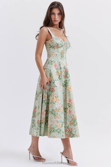 House of CB Sabrina Light Jade Print Bustier Sundress Clothing 4H6N249