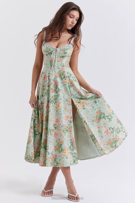 House of CB Sabrina Light Jade Print Bustier Sundress Clothing 4H6N249