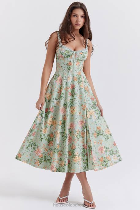 House of CB Sabrina Light Jade Print Bustier Sundress Clothing 4H6N249