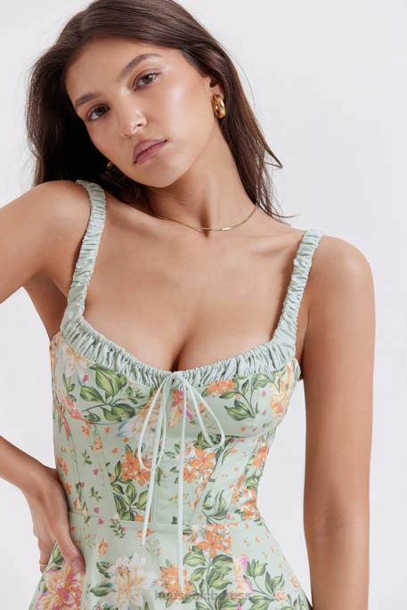 House of CB Sabrina Light Jade Print Bustier Sundress Clothing 4H6N249