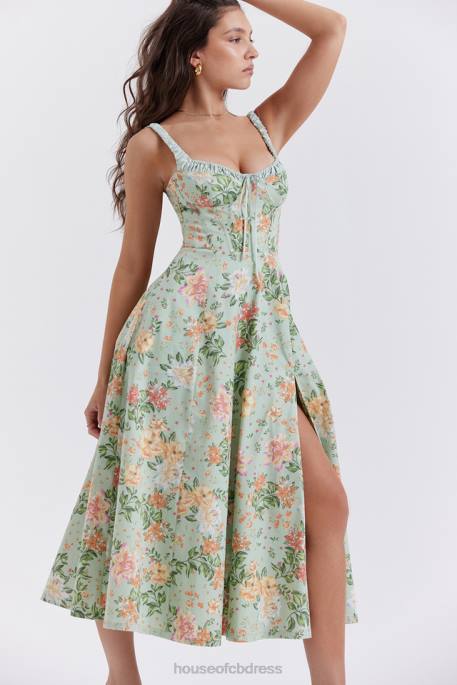 House of CB Sabrina Light Jade Print Bustier Sundress Clothing 4H6N249