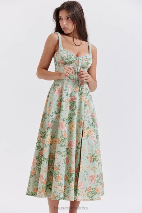 House of CB Sabrina Light Jade Print Bustier Sundress Clothing 4H6N249