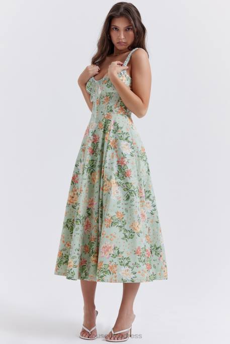 House of CB Sabrina Light Jade Print Bustier Sundress Clothing 4H6N249