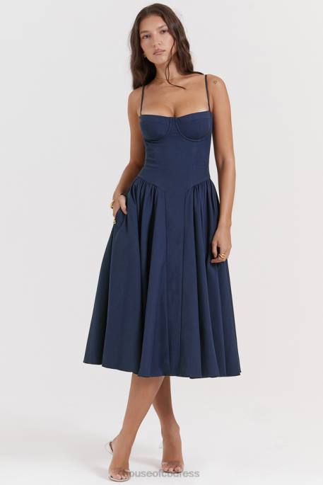 House of CB Samaria French Navy Corset Sundress Clothing 4H6N154