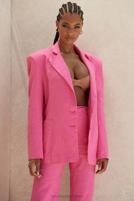 House of CB Domina Pink Oversized Linen Blend Blazer Clothing 4H6N1051
