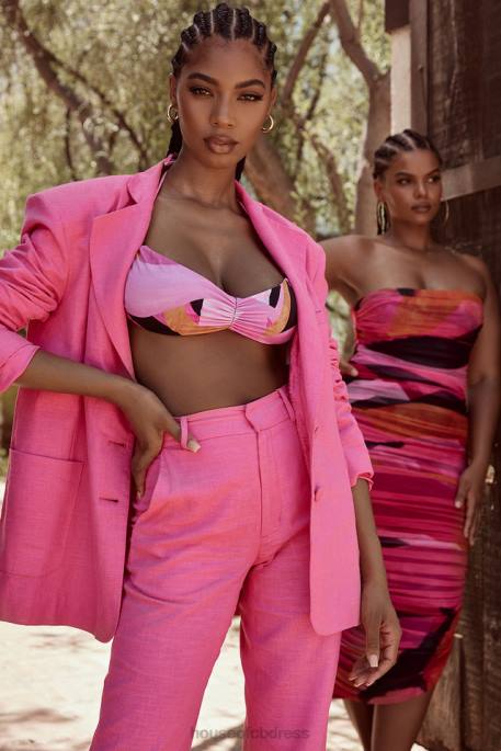 House of CB Domina Pink Oversized Linen Blend Blazer Clothing 4H6N1051