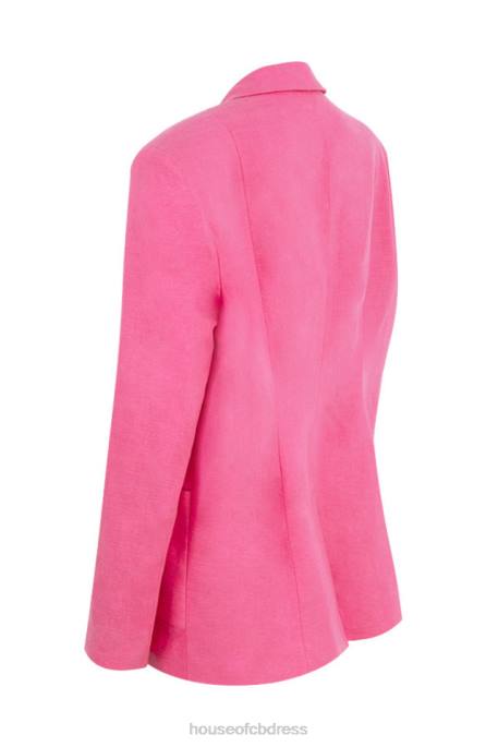 House of CB Domina Pink Oversized Linen Blend Blazer Clothing 4H6N1051