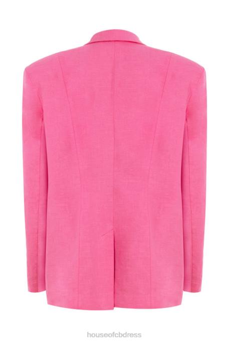 House of CB Domina Pink Oversized Linen Blend Blazer Clothing 4H6N1051