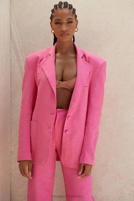 House of CB Domina Pink Oversized Linen Blend Blazer Clothing 4H6N1051