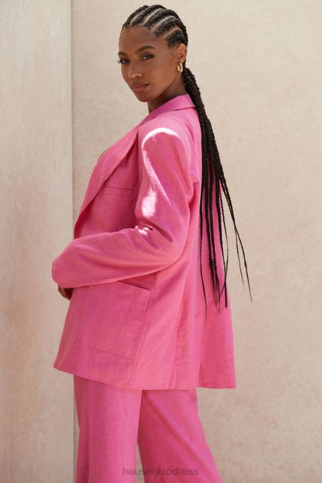 House of CB Domina Pink Oversized Linen Blend Blazer Clothing 4H6N1051