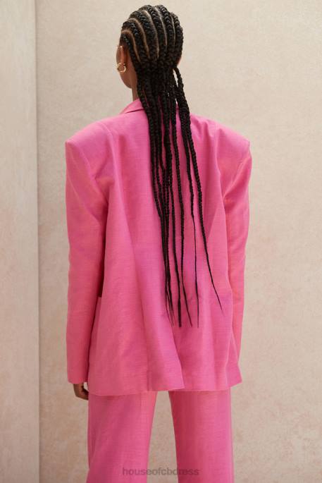 House of CB Domina Pink Oversized Linen Blend Blazer Clothing 4H6N1051