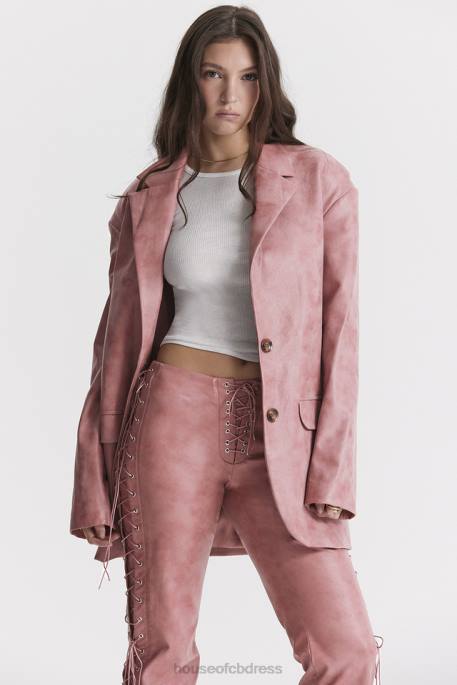 House of CB Kiera Warm Pink Vegan Leather Oversized Blazer Clothing 4H6N1031
