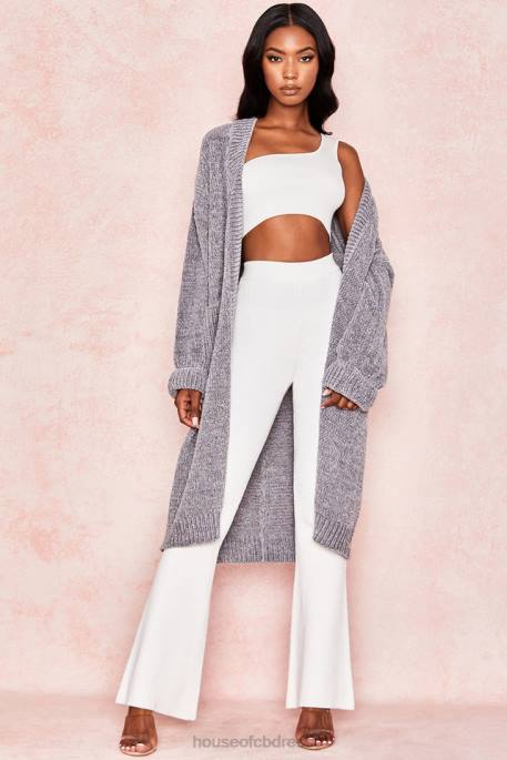House of CB Celine Grey Chenille Slouchy Cardigan Clothing 4H6N1053
