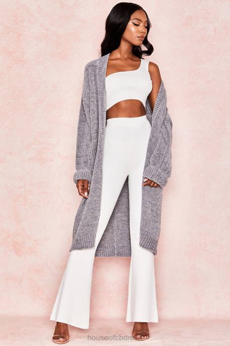 House of CB Celine Grey Chenille Slouchy Cardigan Clothing 4H6N1053