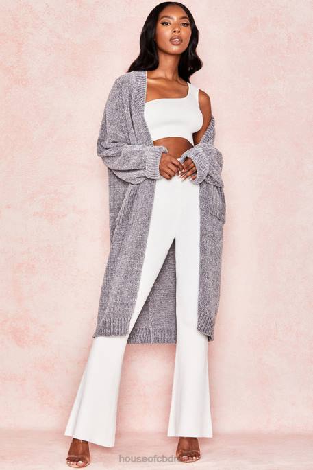 House of CB Celine Grey Chenille Slouchy Cardigan Clothing 4H6N1053