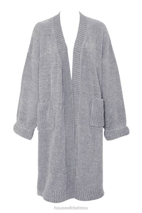 House of CB Celine Grey Chenille Slouchy Cardigan Clothing 4H6N1053