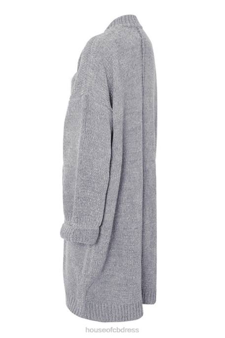 House of CB Celine Grey Chenille Slouchy Cardigan Clothing 4H6N1053