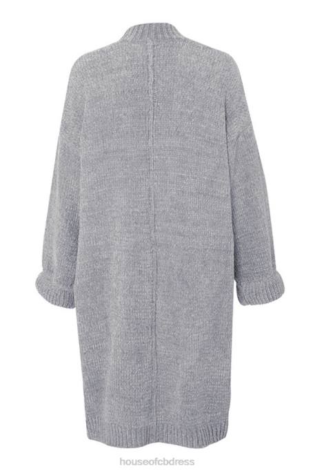 House of CB Celine Grey Chenille Slouchy Cardigan Clothing 4H6N1053