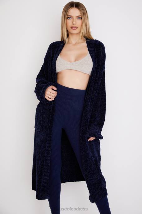 House of CB Celine Navy Chenille Slouchy Cardigan Clothing 4H6N1044