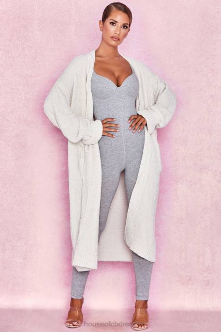 House of CB Celine Off White Chenille Slouchy Cardigan Clothing 4H6N1054