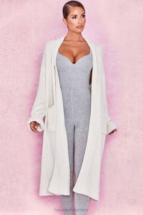 House of CB Celine Off White Chenille Slouchy Cardigan Clothing 4H6N1054