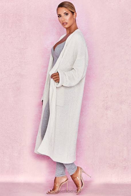 House of CB Celine Off White Chenille Slouchy Cardigan Clothing 4H6N1054