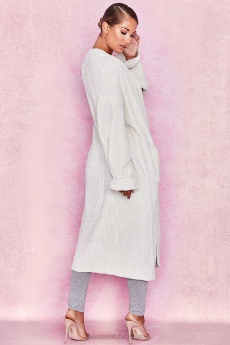 House of CB Celine Off White Chenille Slouchy Cardigan Clothing 4H6N1054