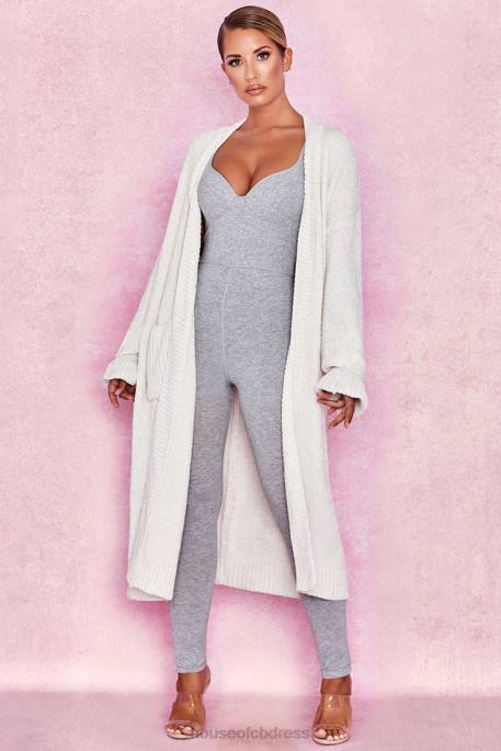 House of CB Celine Off White Chenille Slouchy Cardigan Clothing 4H6N1054