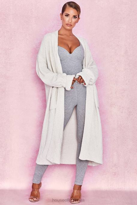 House of CB Celine Off White Chenille Slouchy Cardigan Clothing 4H6N1054