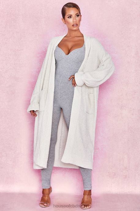 House of CB Celine Off White Chenille Slouchy Cardigan Clothing 4H6N1054