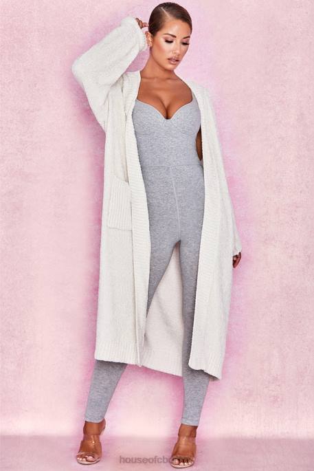 House of CB Celine Off White Chenille Slouchy Cardigan Clothing 4H6N1054