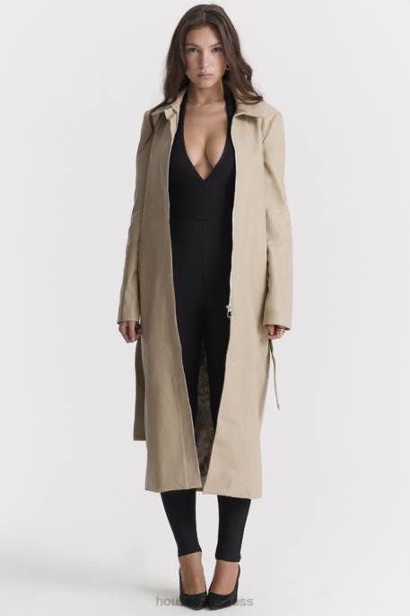 House of CB Ariel Beige Vegan Leather Trench Coat Clothing 4H6N1030