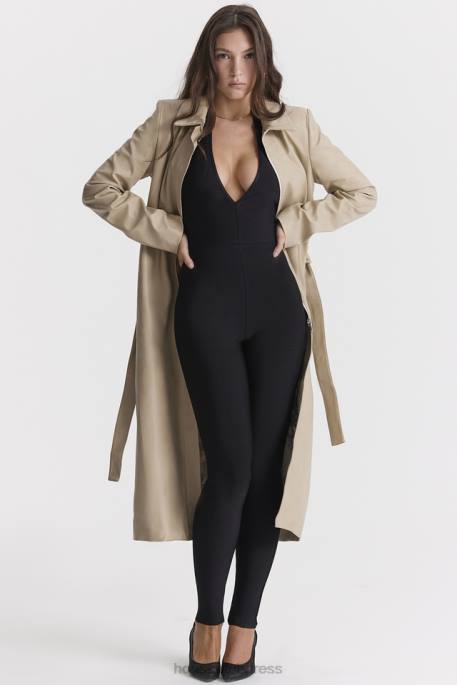 House of CB Ariel Beige Vegan Leather Trench Coat Clothing 4H6N1030