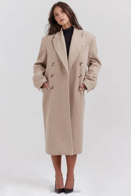 House of CB Carter Oatmeal Double Breasted Coat Clothing 4H6N1027