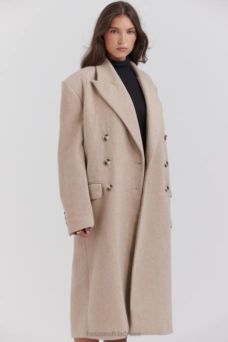 House of CB Carter Oatmeal Double Breasted Coat Clothing 4H6N1027