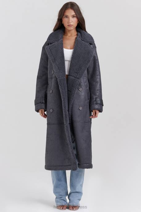 House of CB Deiji Grey Vegan Shearling Coat Clothing 4H6N1024