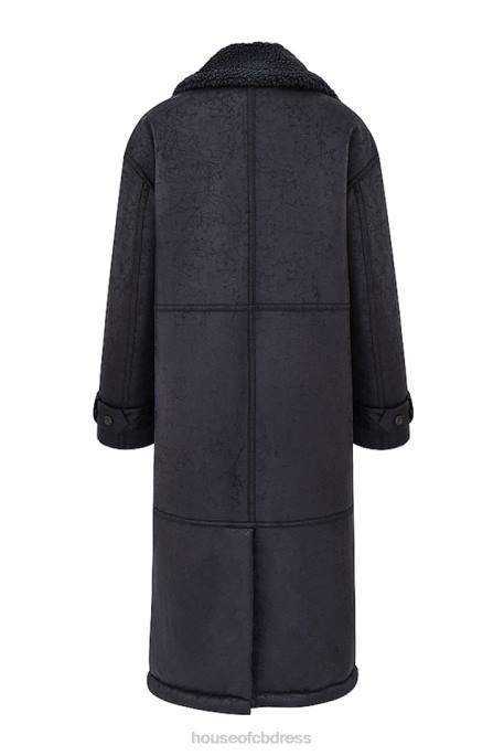 House of CB Deiji Grey Vegan Shearling Coat Clothing 4H6N1024