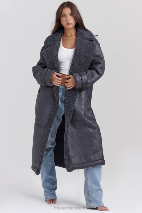 House of CB Deiji Grey Vegan Shearling Coat Clothing 4H6N1024