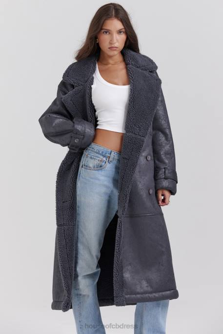 House of CB Deiji Grey Vegan Shearling Coat Clothing 4H6N1024